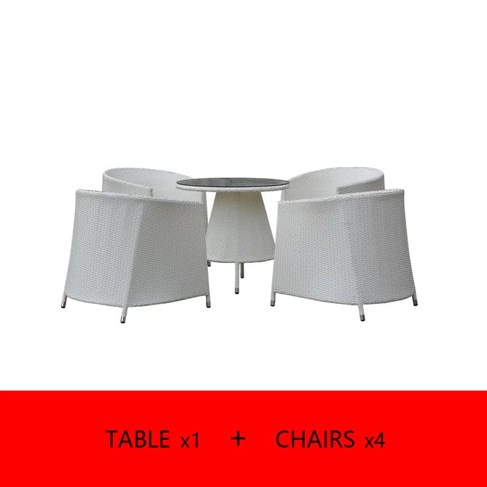 Eliseo Outdoor Patio Set| Durable Garden Furniture-4 Chairs + 1 Table White