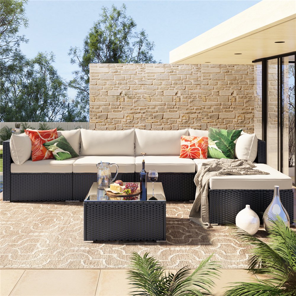 Inan Outdoor Garden Balcony 5 Seater Sofa Set- Black