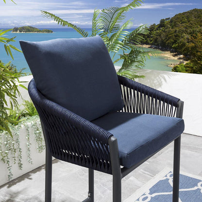 Sango Outdoor Bar Set| Durable Garden Furniture-2 Chairs + 1 Table Braided & Rope Blue