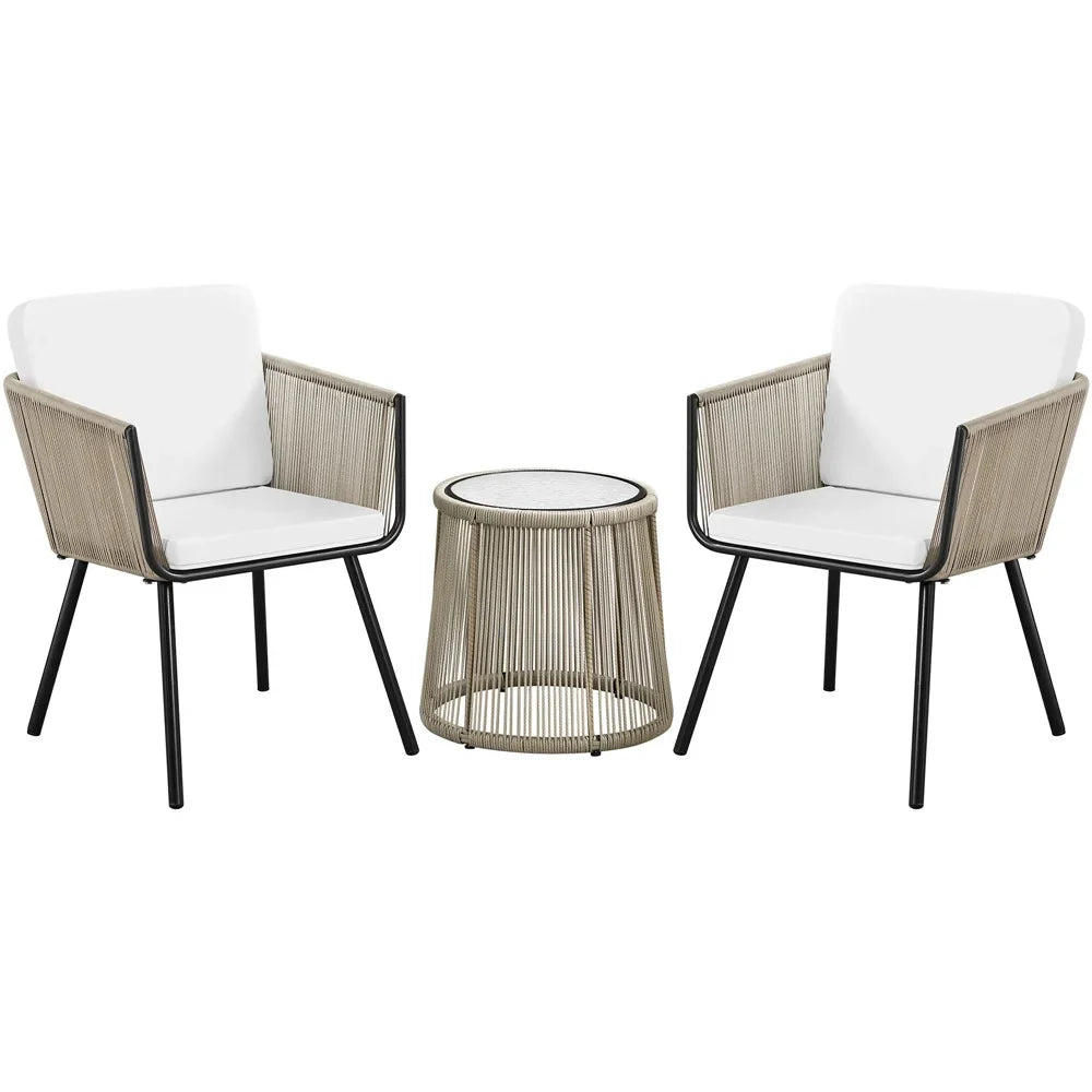 Sias Outdoor Patio Set| Durable Garden Furniture-2 Chairs + 1 Table Tan Braided & Rope