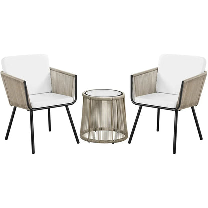 Sias Outdoor Patio Set| Durable Garden Furniture-2 Chairs + 1 Table Tan Braided & Rope