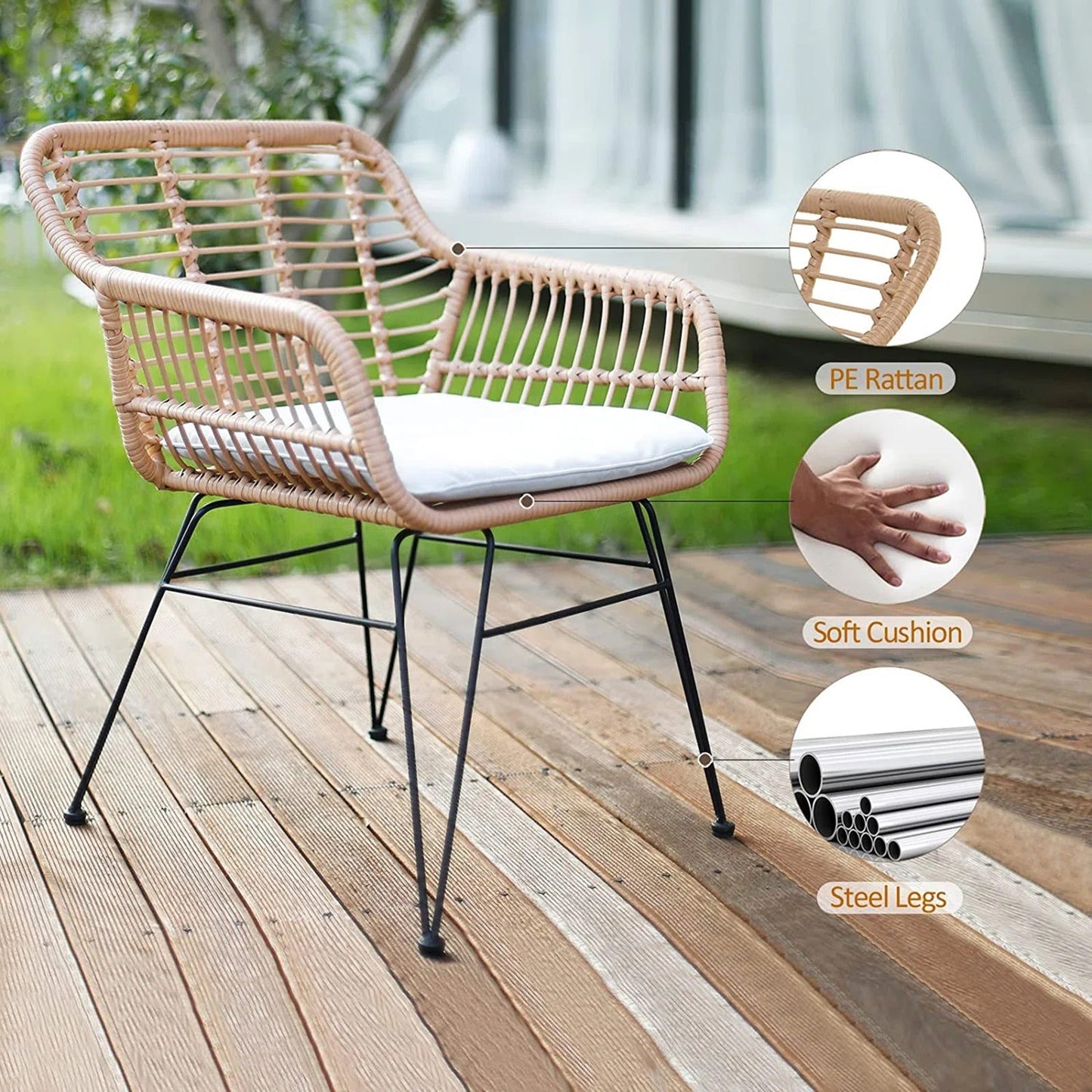 Arina Outdoor Patio Set| Durable Garden Furniture-2 Chairs + 1 Table Light Brown