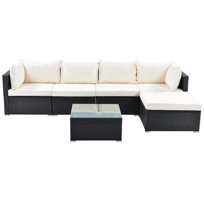 Inan Outdoor Garden Balcony 5 Seater Sofa Set- Black