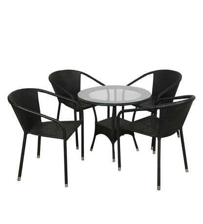 Fabián Outdoor Patio Set| Durable Garden Furniture-4 Chairs + 1 Table Black