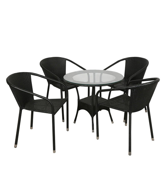 Fabián Outdoor Patio Set| Durable Garden Furniture-4 Chairs + 1 Table Black