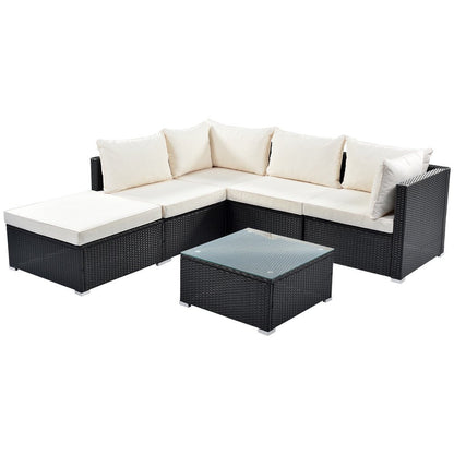 Inan Outdoor Garden Balcony 5 Seater Sofa Set- Black