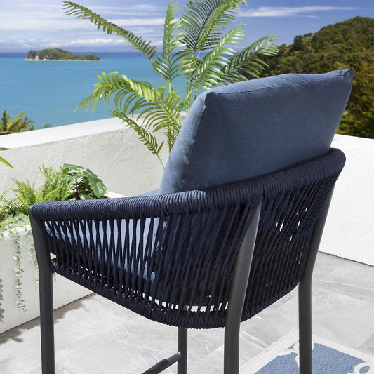 Sango Outdoor Bar Set| Durable Garden Furniture-2 Chairs + 1 Table Braided & Rope Blue