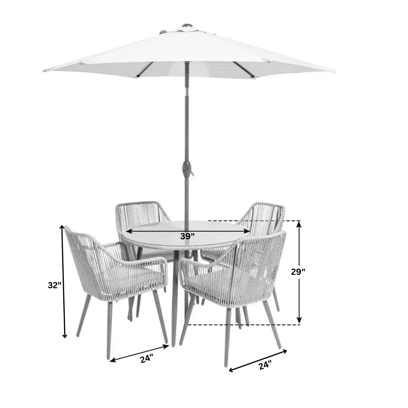 Silvio Outdoor Patio Set| Durable Garden Furniture-4 Chairs + 1 Table Braided And Rope Beige