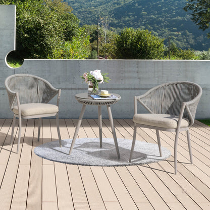 Alita Outdoor Patio Set| Durable Garden Furniture-2 Chairs + 1 Table Grey Braided & Rope
