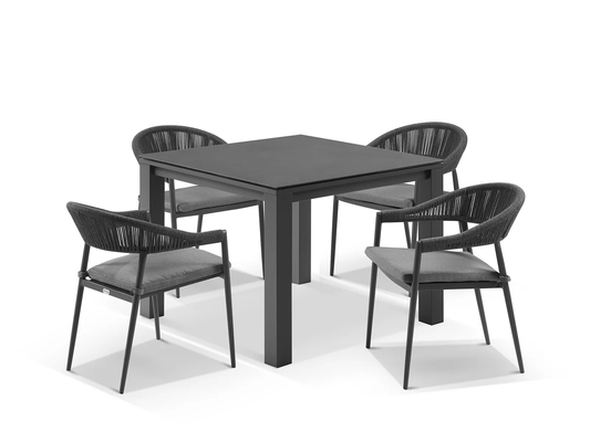 Paca Outdoor Patio Set| Durable Garden Furniture-4 Chairs + 1 Table Braided And Rope Grey