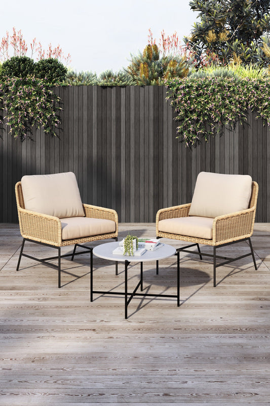 Vilchis Outdoor Patio Set| Durable Garden Furniture-2 Chairs + 1 Table Light Brown
