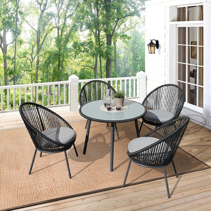 Ortez Outdoor Patio Set| Durable Garden Furniture-4 Chairs + 1 Table Black