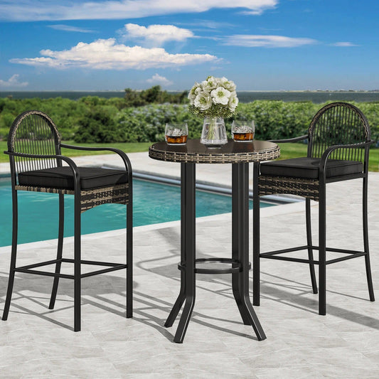 Kamei Outdoor Bar Set| Durable Garden Furniture-2 Chairs + 1 Table Black