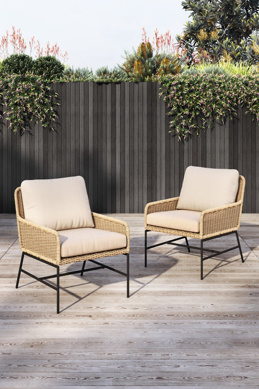Vilchis Outdoor Patio Set| Durable Garden Furniture-2 Chairs + 1 Table Light Brown