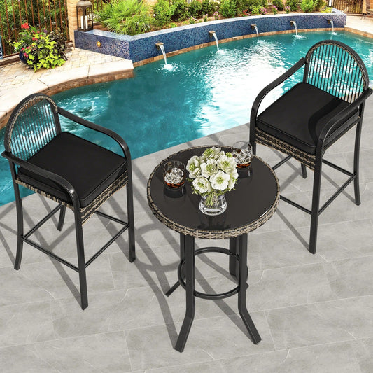 Kamei Outdoor Bar Set| Durable Garden Furniture-2 Chairs + 1 Table Black
