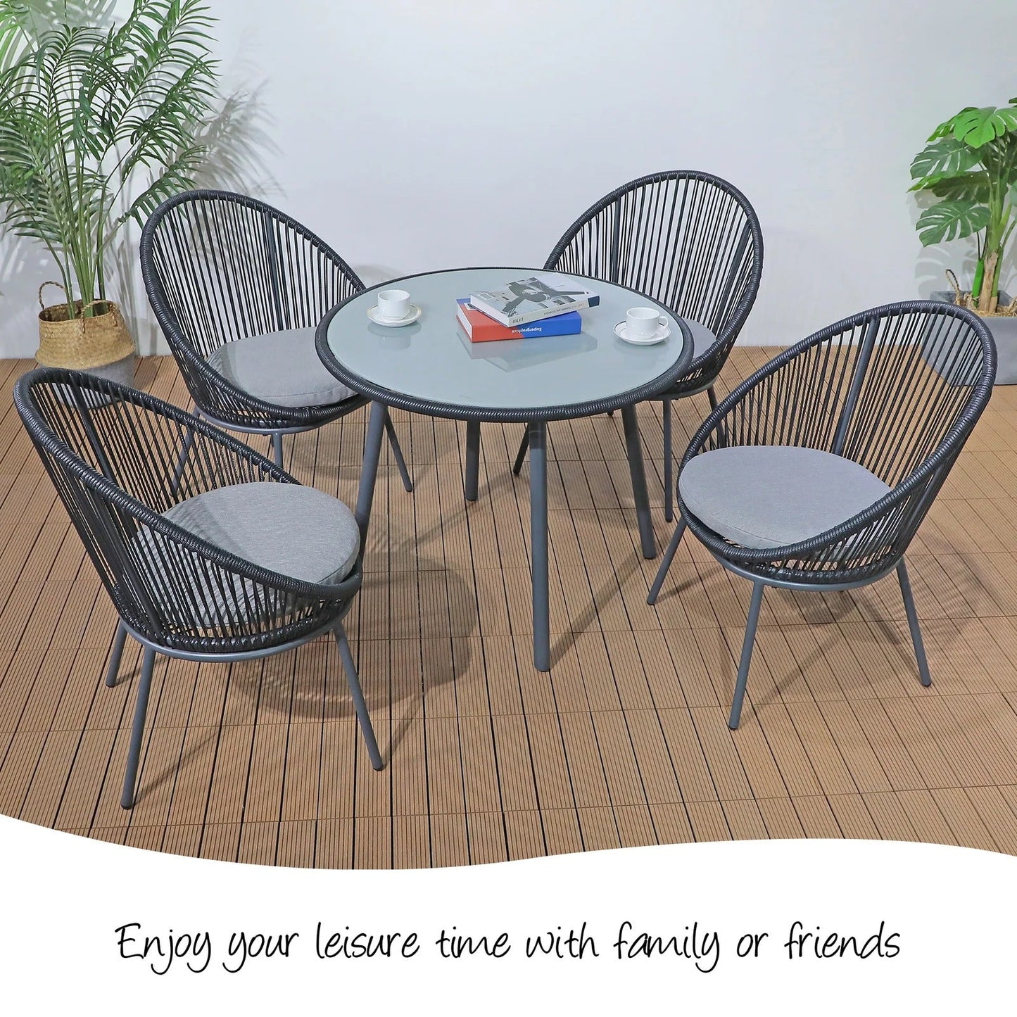 Ortez Outdoor Patio Set| Durable Garden Furniture-4 Chairs + 1 Table Black
