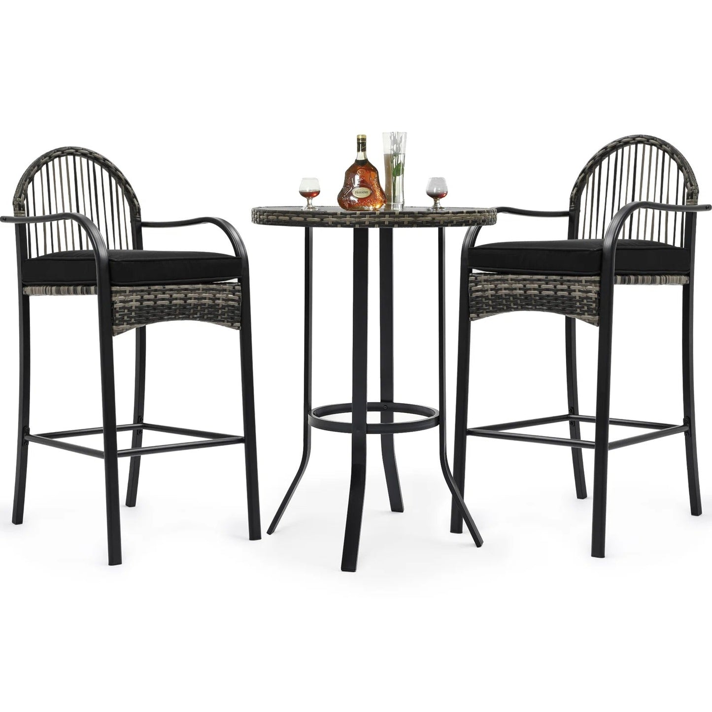 Kamei Outdoor Bar Set| Durable Garden Furniture-2 Chairs + 1 Table Black
