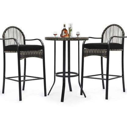 Kamei Outdoor Bar Set| Durable Garden Furniture-2 Chairs + 1 Table Black