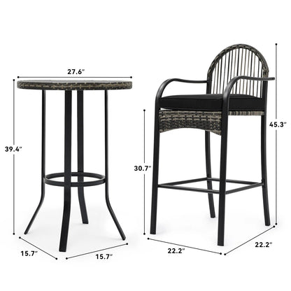 Kamei Outdoor Bar Set| Durable Garden Furniture-2 Chairs + 1 Table Black