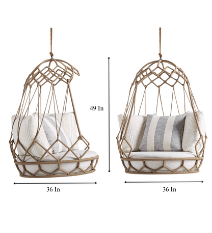 Tasse Single Seater Hanging Swing| Without Stand For Outdoor (Honey) Braided and Rope