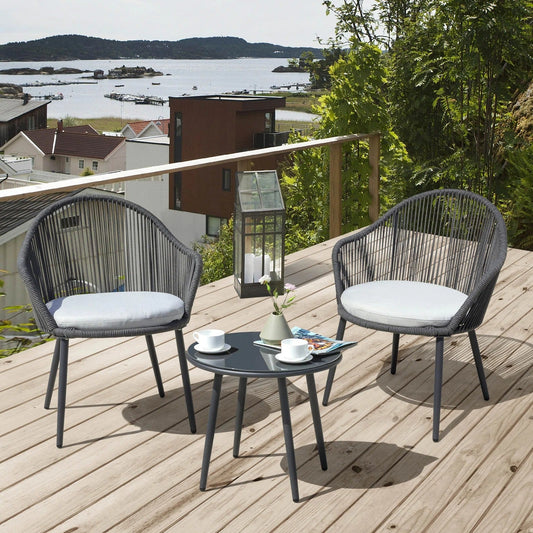 Celia Outdoor Patio Set| Durable Garden Furniture-2 Chairs + 1 Table Grey Braided & Rope