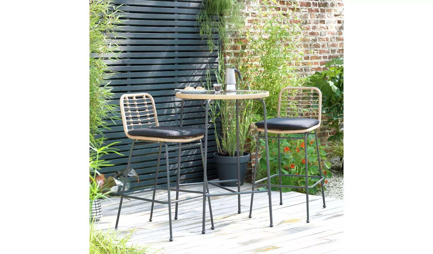 Emiko Outdoor Bar Set| Durable Garden Furniture-2 Chairs + 1 Table Beige