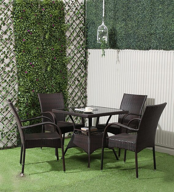 Leticia Outdoor Patio Set| Durable Garden Furniture-4 Chairs + 1 Table Brown