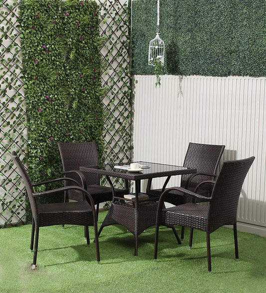 Leticia Outdoor Patio Set| Durable Garden Furniture-4 Chairs + 1 Table Brown