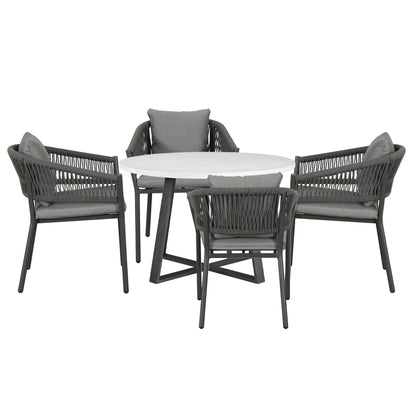 Deliz Outdoor Patio Set| Durable Garden Furniture-4 Chairs + 1 Table Braided And Rope Grey