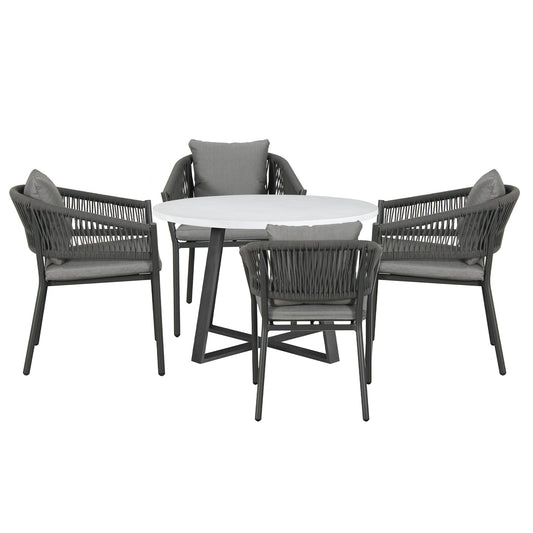 Deliz Outdoor Patio Set| Durable Garden Furniture-4 Chairs + 1 Table Braided And Rope Grey
