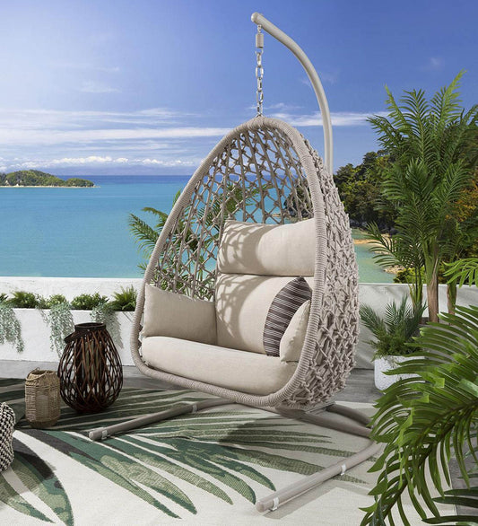 Nadine Single Seater Hanging Swing| With Stand For Outdoor (Natural) Braided and Rope