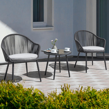 Celia Outdoor Patio Set| Durable Garden Furniture-2 Chairs + 1 Table Grey Braided & Rope