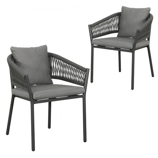 Deliz Outdoor Patio Set| Durable Garden Furniture-4 Chairs + 1 Table Braided And Rope Grey