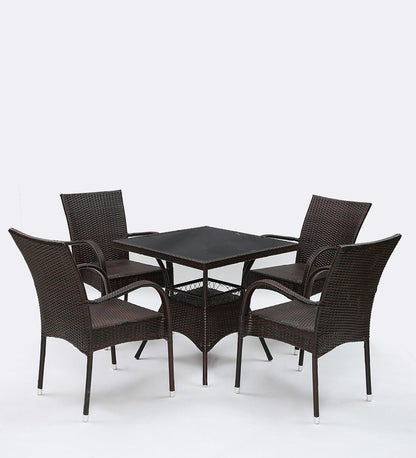 Leticia Outdoor Patio Set| Durable Garden Furniture-4 Chairs + 1 Table Brown
