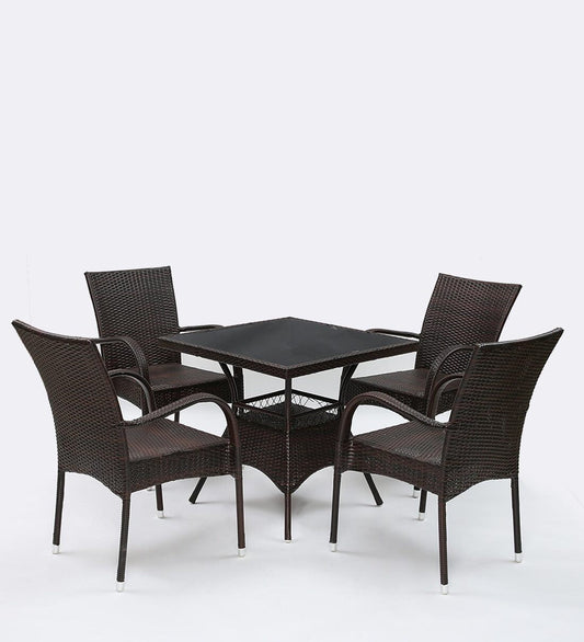 Leticia Outdoor Patio Set| Durable Garden Furniture-4 Chairs + 1 Table Brown