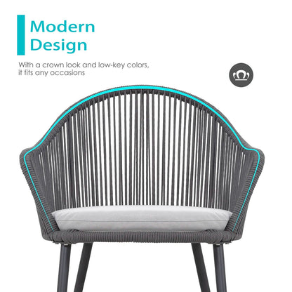 Celia Outdoor Patio Set| Durable Garden Furniture-2 Chairs + 1 Table Grey Braided & Rope