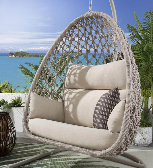 Nadine Single Seater Hanging Swing| With Stand For Outdoor (Natural) Braided and Rope