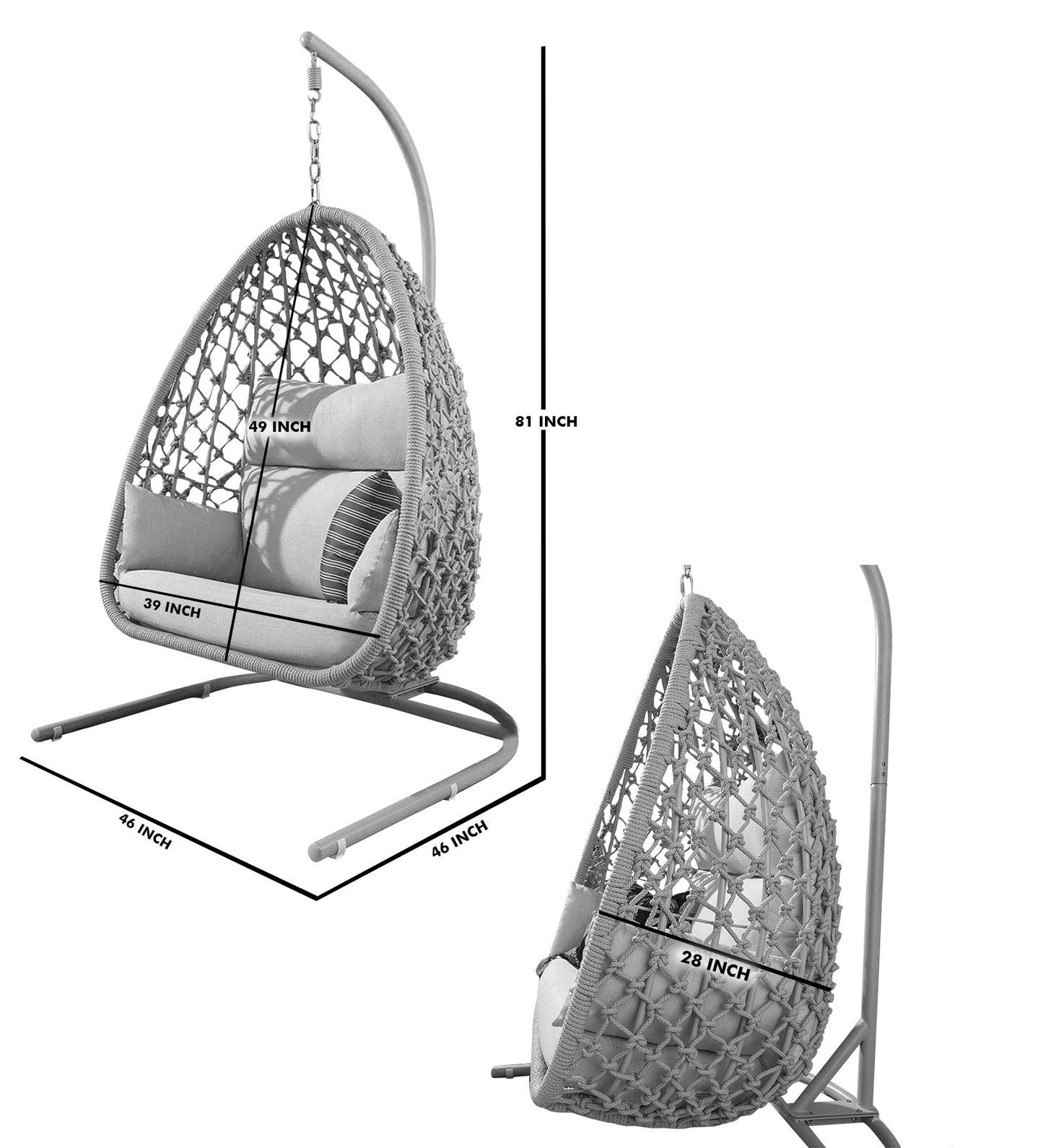 Nadine Single Seater Hanging Swing| With Stand For Outdoor (Natural) Braided and Rope
