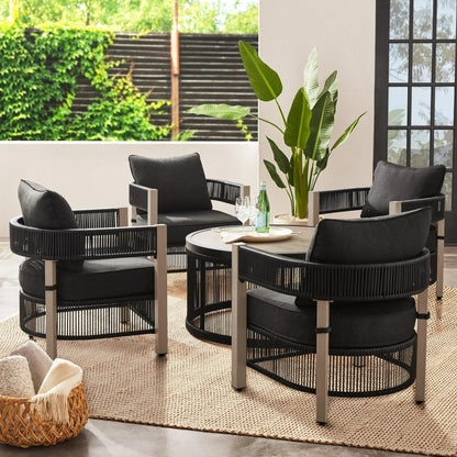 Noyola Outdoor Patio Set| Durable Garden Furniture-4 Chairs + 1 Table Black