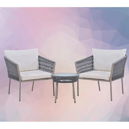 Toscani Outdoor Patio Set| Durable Garden Furniture-2 Chairs + 1 Table Grey Braided & Rope