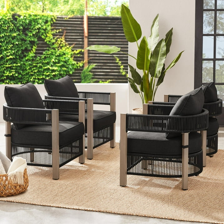 Noyola Outdoor Patio Set| Durable Garden Furniture-4 Chairs + 1 Table Black