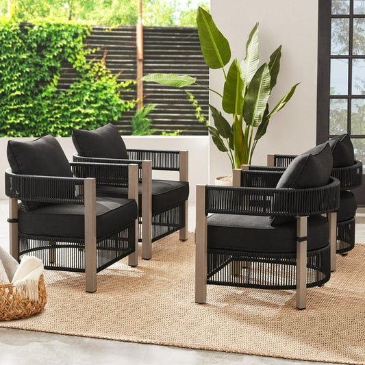 Noyola Outdoor Patio Set| Durable Garden Furniture-4 Chairs + 1 Table Black