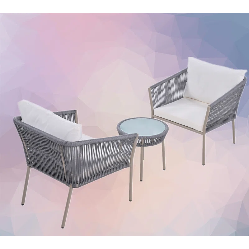 Toscani Outdoor Patio Set| Durable Garden Furniture-2 Chairs + 1 Table Grey Braided & Rope
