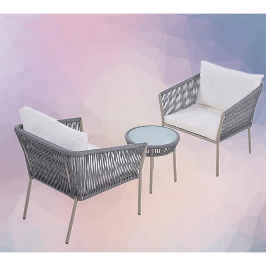 Toscani Outdoor Patio Set| Durable Garden Furniture-2 Chairs + 1 Table Grey Braided & Rope