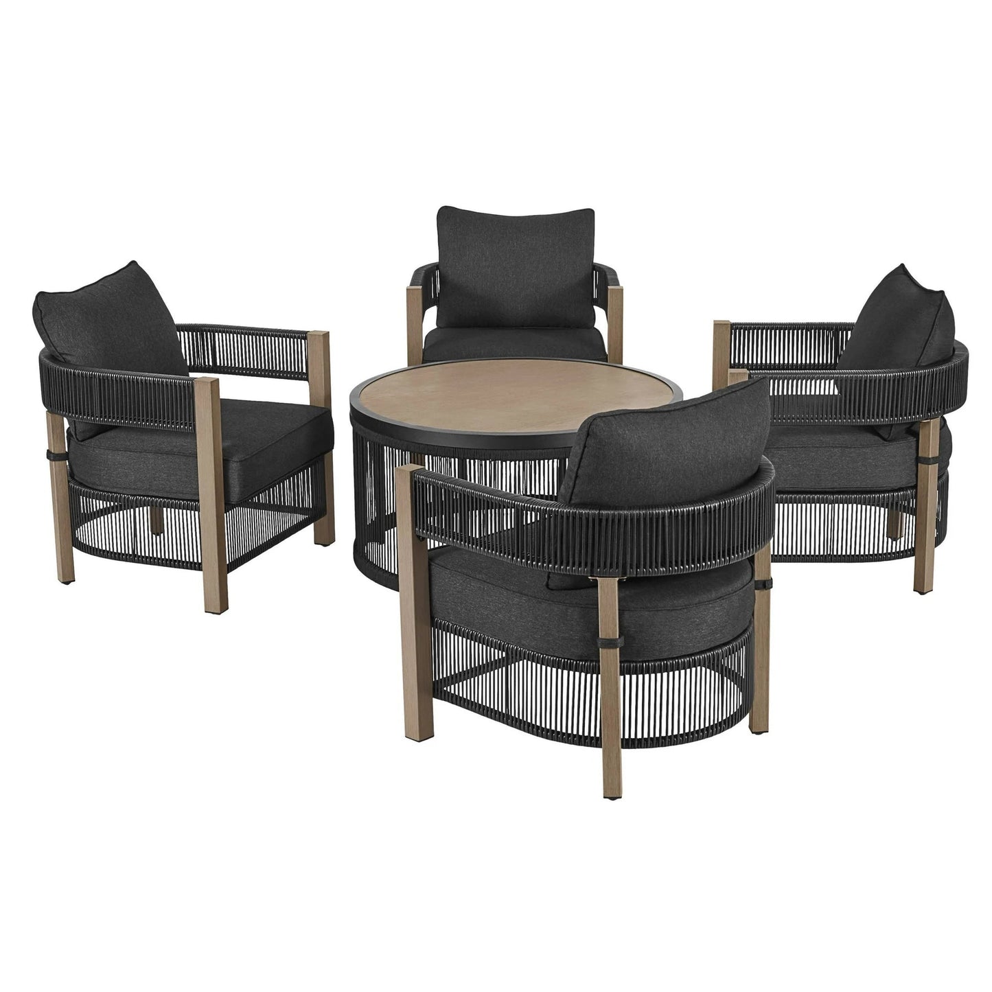 Noyola Outdoor Patio Set| Durable Garden Furniture-4 Chairs + 1 Table Black