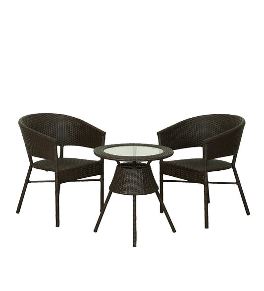 Yepes Outdoor Patio Set| Durable Garden Furniture-2 Chairs + 1 Table Brown