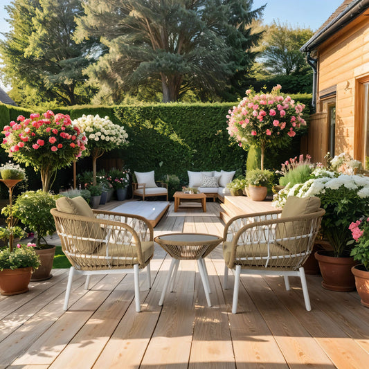 Fiore Outdoor Patio Set| Durable Garden Furniture-2 Chairs + 1 Table Beige Braided & Rope