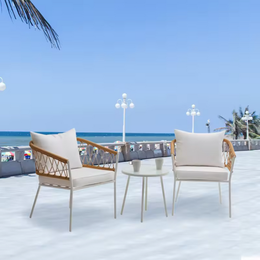 Adamo Outdoor Patio Set| Durable Garden Furniture-2 Chairs + 1 Table Honey Braided & Rope