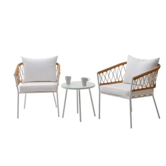 Adamo Outdoor Patio Set| Durable Garden Furniture-2 Chairs + 1 Table Honey Braided & Rope