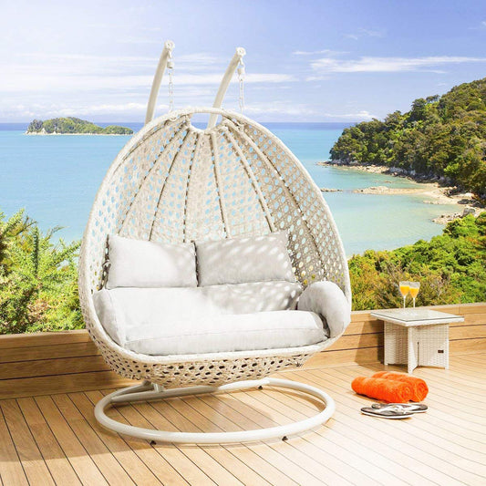 Matilde Double Seater Hanging Swing| With Stand For Outdoor (Off White)